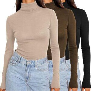 Womens 3Piece Turtleneck Mock Neck Tops Winter Thermal Long Sleeve Fall Slim Fit